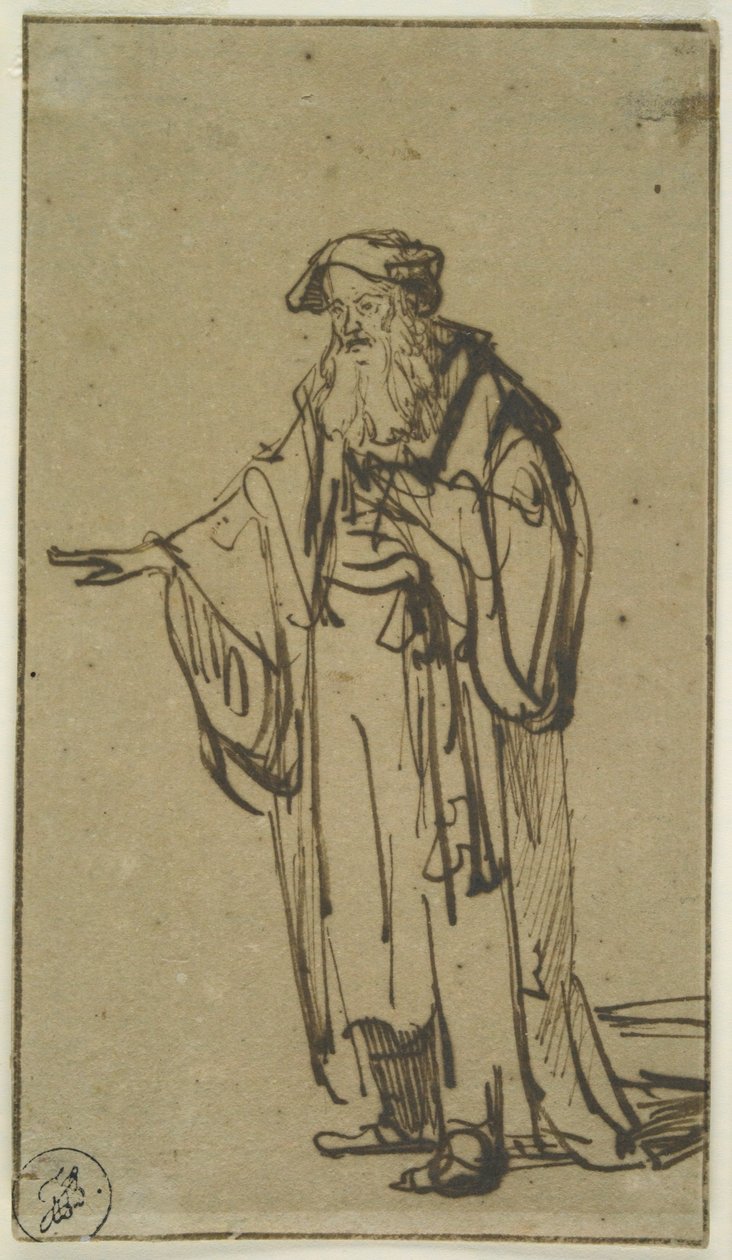 A Standing Old Man, c.1638 (pero a inkoust s praním na papíře) od Rembrandt van Rijn