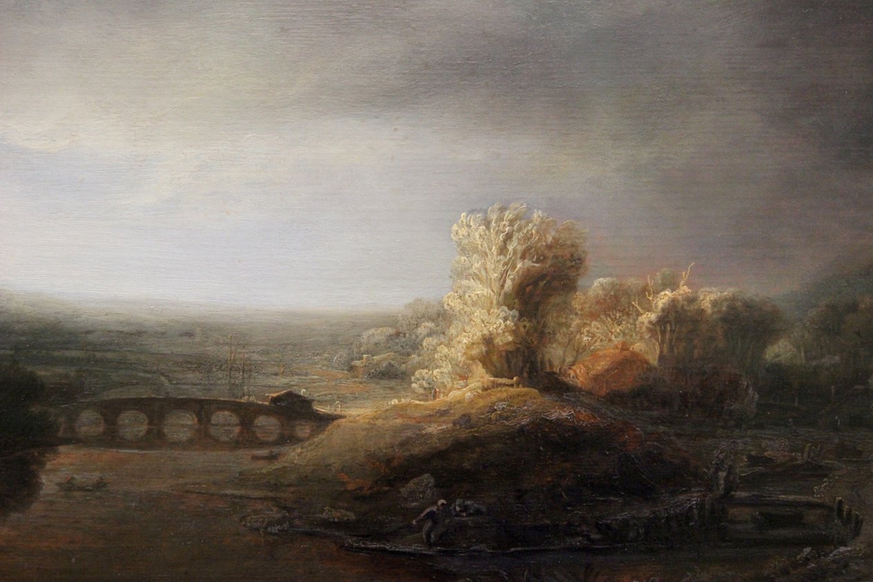Berlínská krajina s dlouhým obloukovým mostem od Rembrandt van Rijn