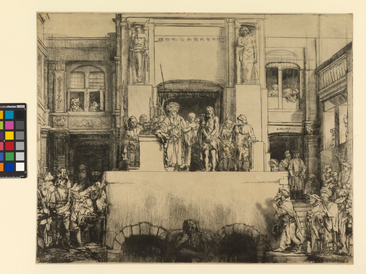 Kristus představen lidu, 1655 (suchá jehla tištěná na papíře) od Rembrandt van Rijn