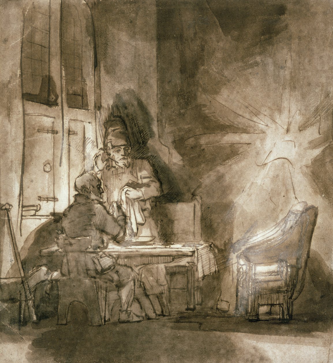 No.2139 Supper at Emmaus, c.1648-9 (pero a inkoust a hnědé mytí) od Rembrandt van Rijn