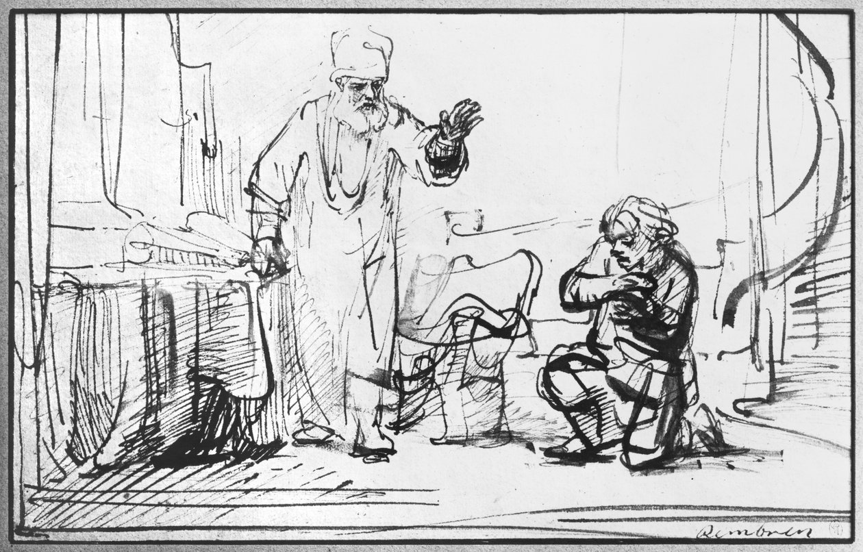 Podobenství o nelítostném věřiteli (pero a bistre na papíře) od Rembrandt van Rijn