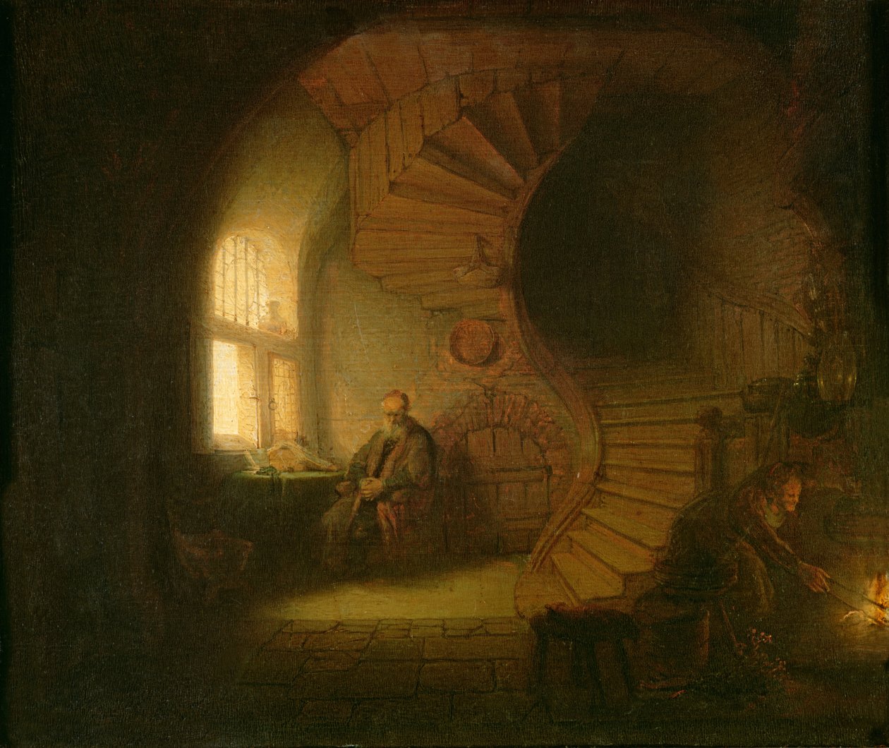 Filozof, přemýšlení od Rembrandt van Rijn
