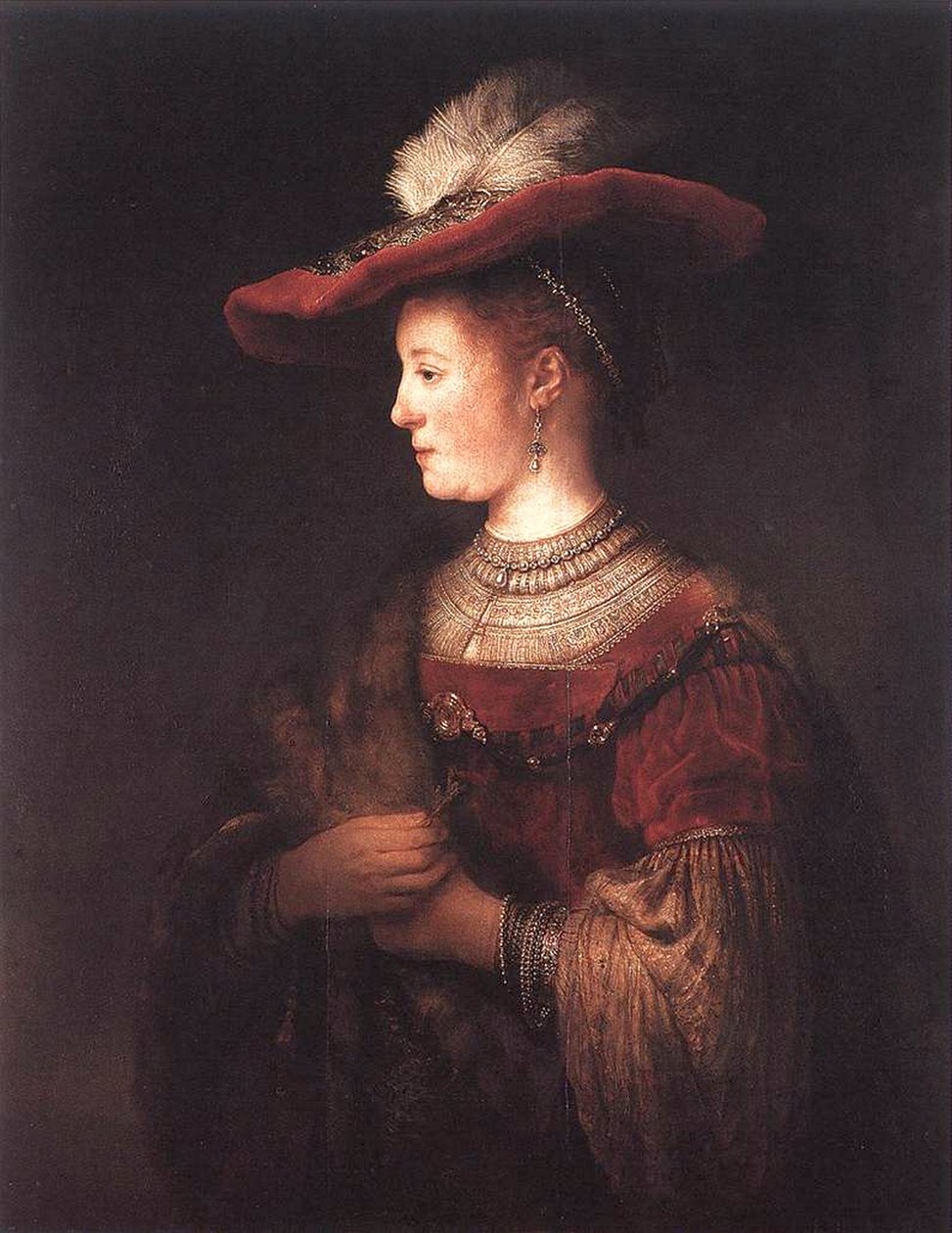 Saskia v pompézních šatech od Rembrandt van Rijn