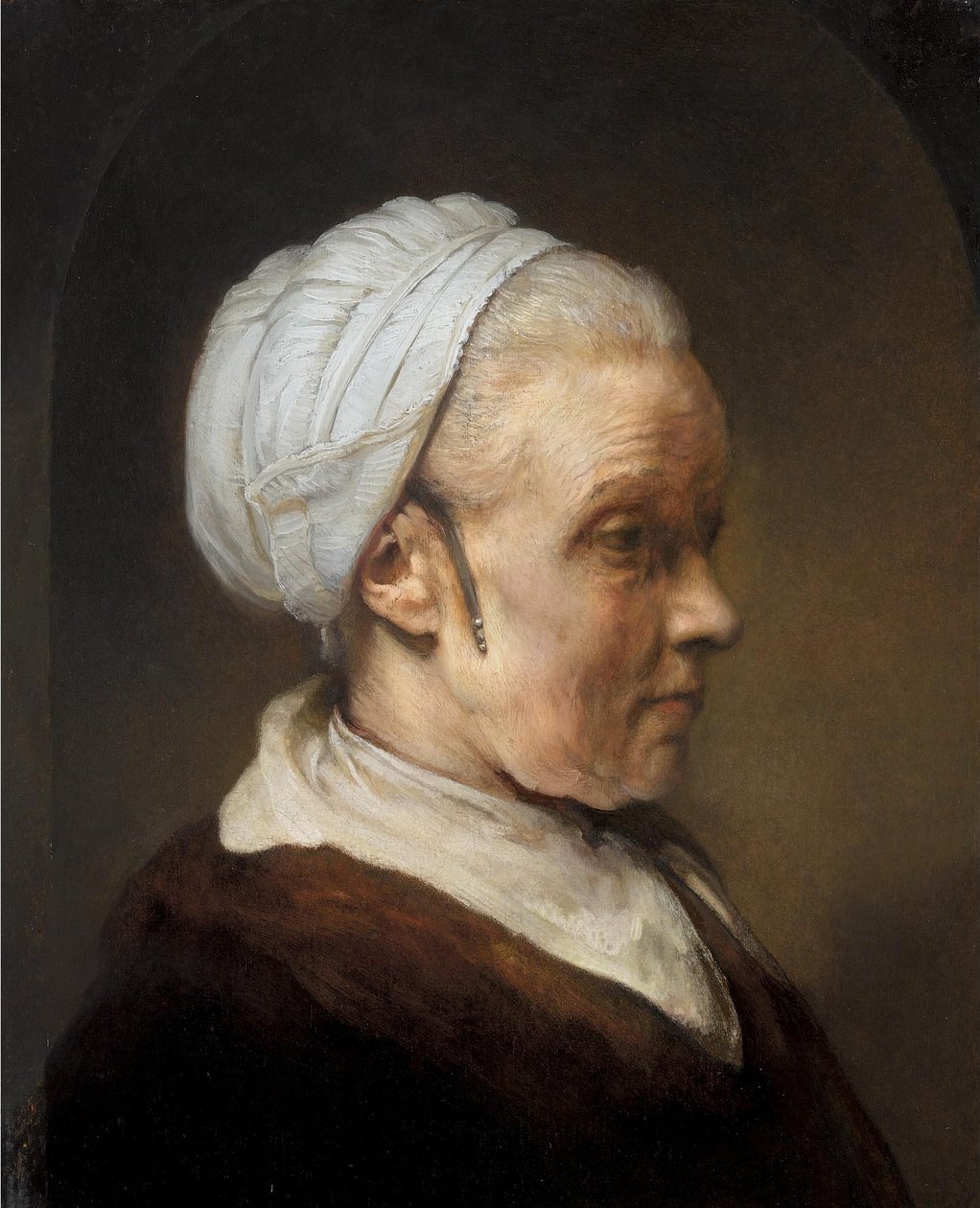 Studie staré ženy v bílé čepici od Rembrandt van Rijn