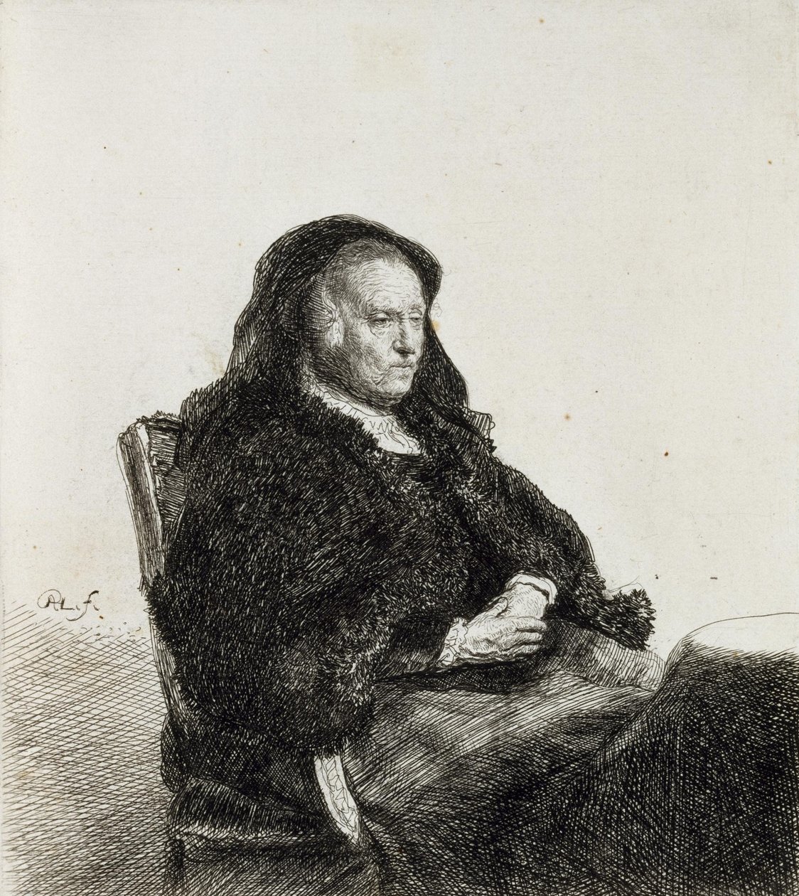 Matka umělců seděla u stolu od Rembrandt van Rijn