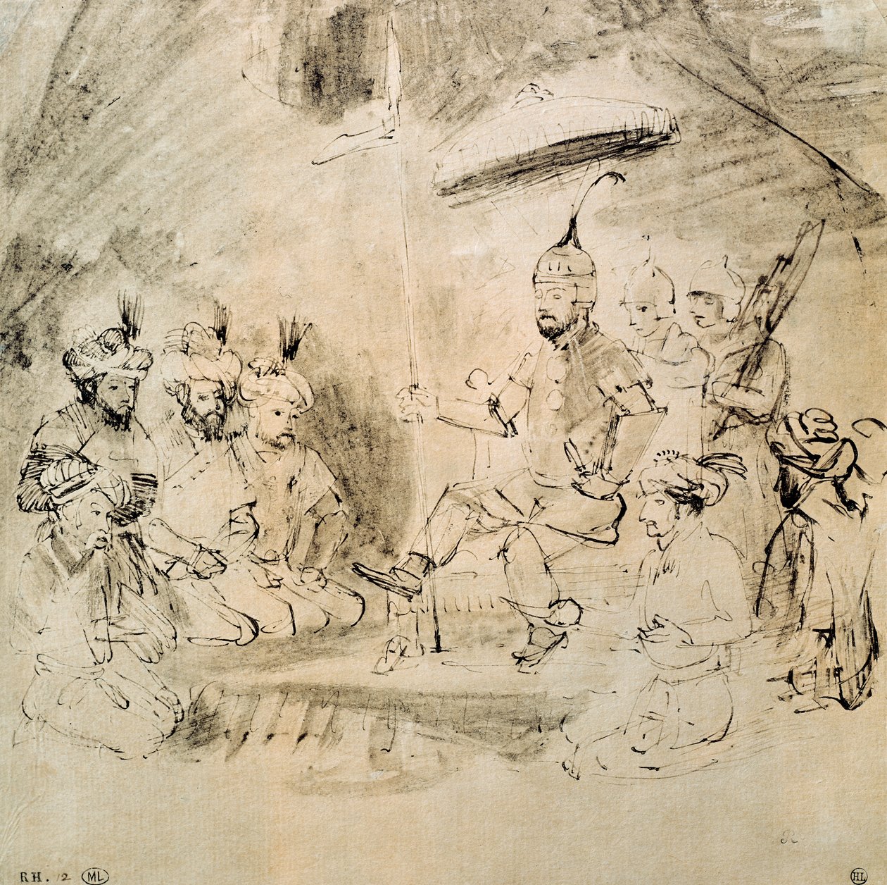 Císař Timur (1336-1405) na svém trůnu podle indické miniatury od Rembrandt van Rijn
