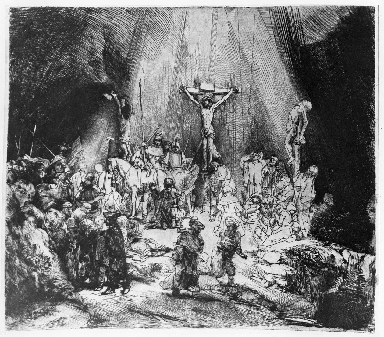 Tři kříže, 1653 (suchá jehla) od Rembrandt van Rijn
