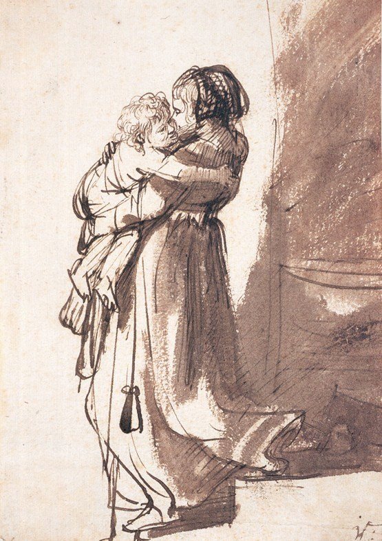 Žena, která nosí dítě v přízemí od Rembrandt van Rijn