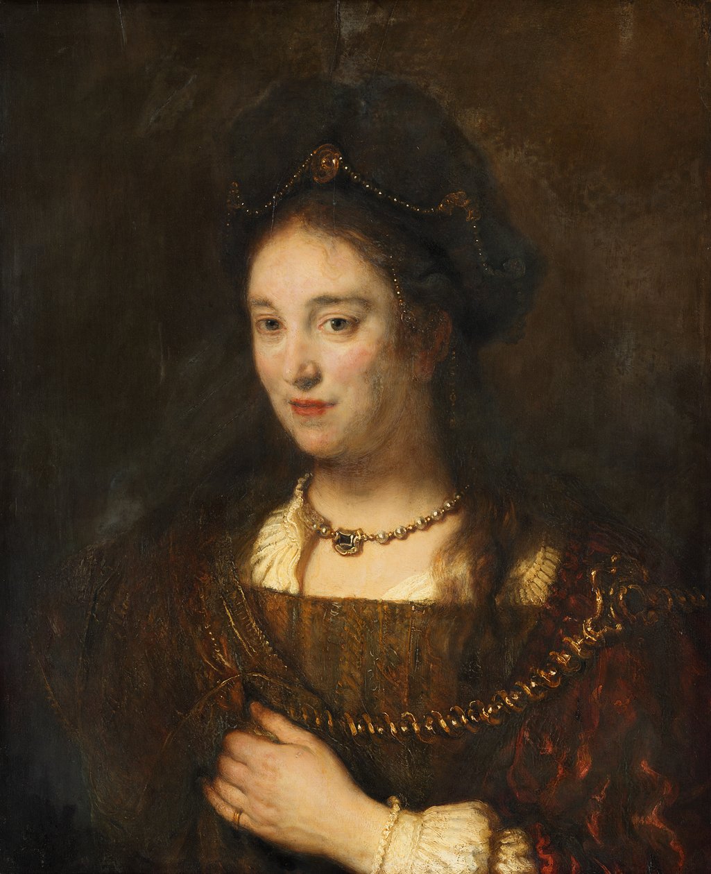 Halfigurka ženy s baretem od Rembrandt