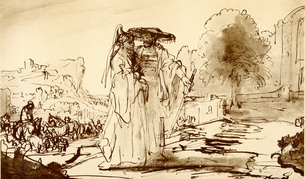Jákob a Ráchel od Rembrandt van Rijn