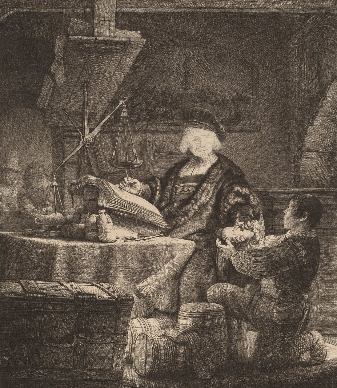 Jan Uytenbogaert, The Goldweigher. od Rembrandt van Rijn