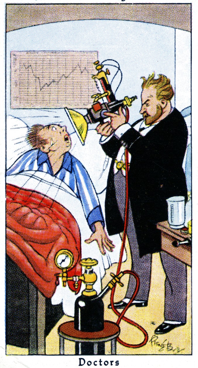 Lékař ošetřující pacienta ultrafialovými paprsky, 1936 od René Bull