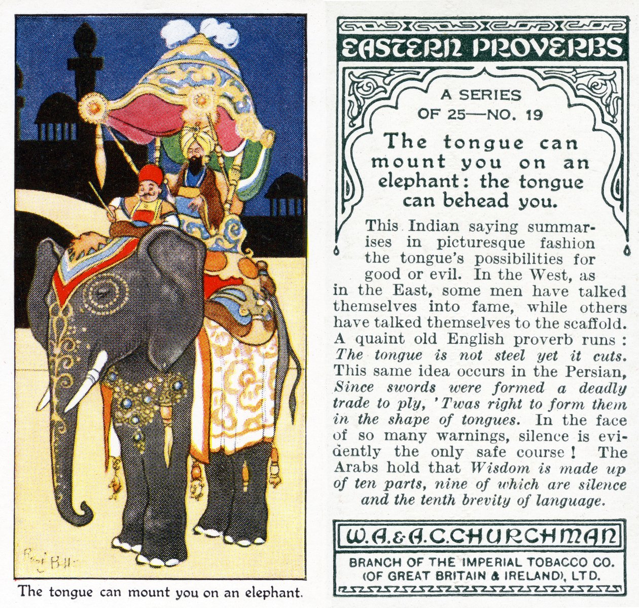 "Jazyk tě může posadit na slona: jazyk ti může setnout hlavu", 1931 (viz také 498215) od René Bull