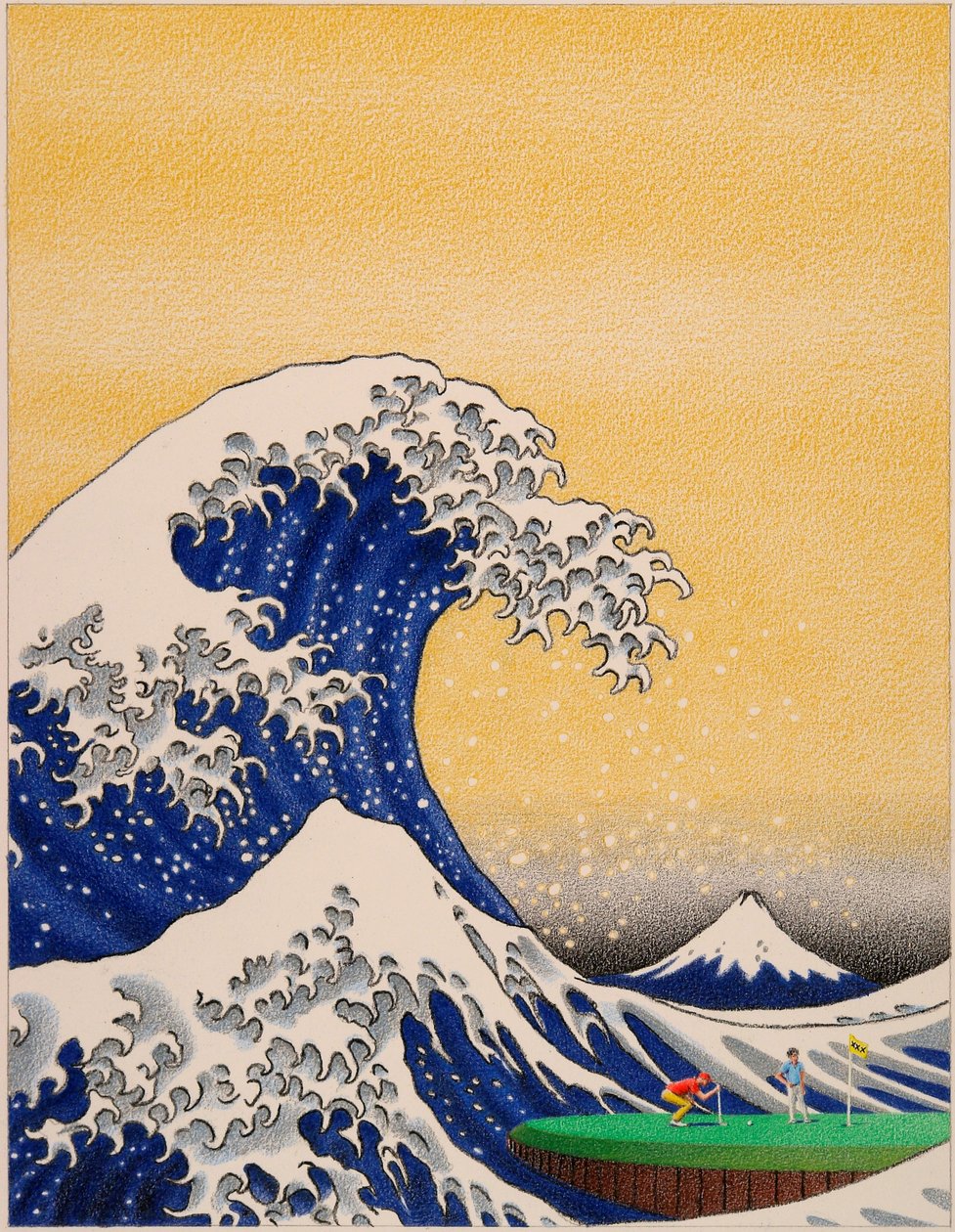 HOKUSAI-Golf, 2021, Barevná kresba tužkou na papíře od Rene Boin