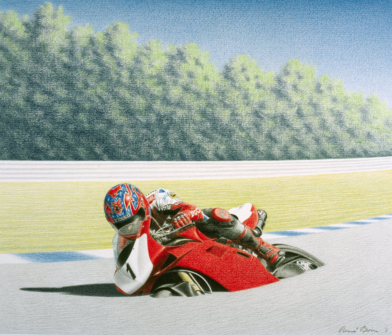 Roadrace, 2001, kolorovaná kresba tužkou na papíře od Rene Boin