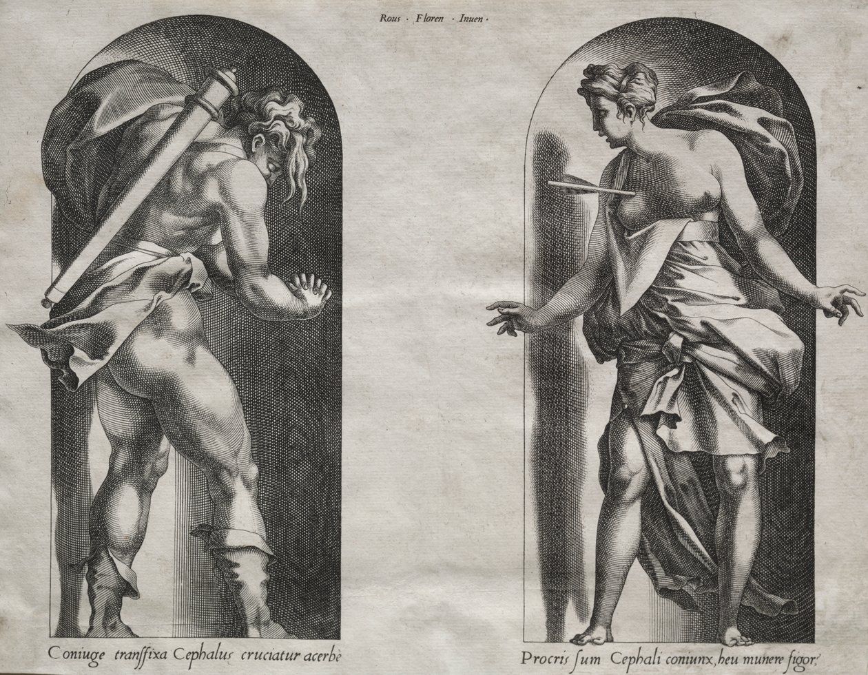 Cephalus a Procris ve dvou výklencích od Rene Boyvin