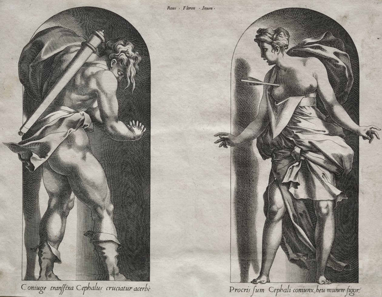 Cephalus a Procris ve dvou výklencích, 1538-1540. od Rene Boyvin