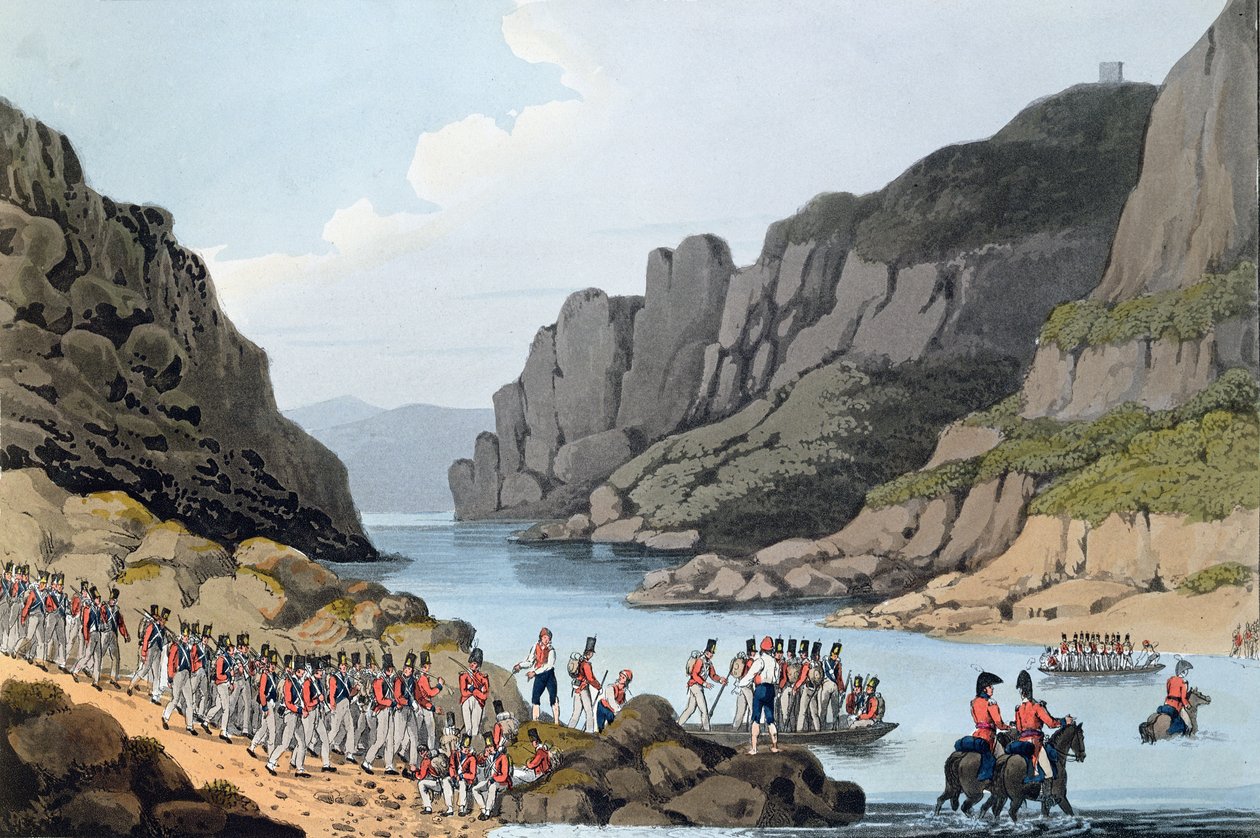 Pohled na Tagus poblíž Vila Velha, Portugalsko, vyryl L. Clark, 1809 od Rev. William Bradford