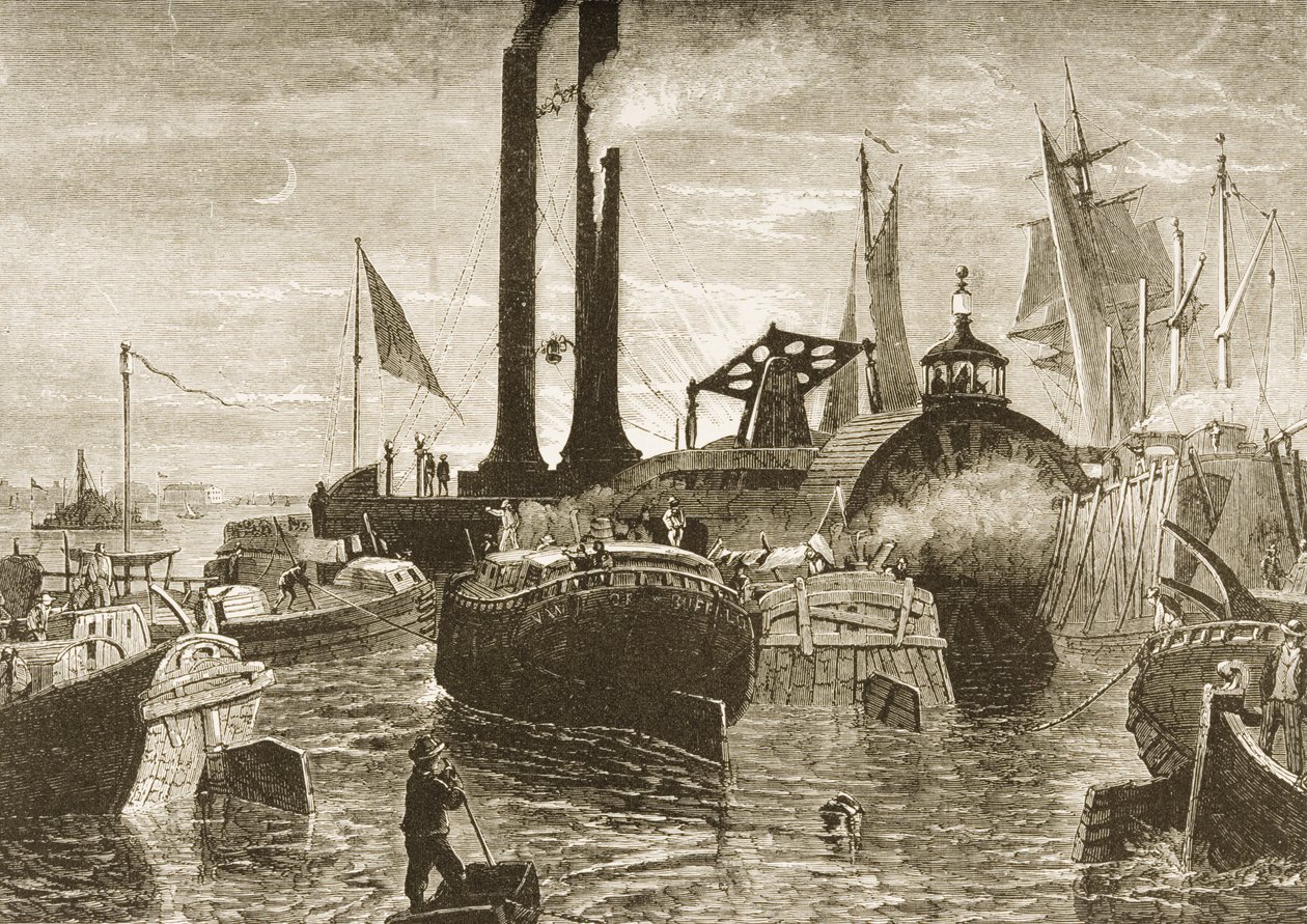 Flotila obilí v newyorském přístavu v 70. letech 19. století, kolem roku 1880 od Reverend Samuel Manning