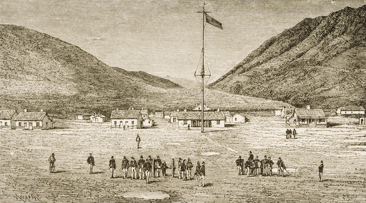 Fort Douglas Camp a Red Buttes Ravine poblíž Salt Lake City, Utah, 70. léta 19. století, kolem roku 1880 od Reverend Samuel Manning
