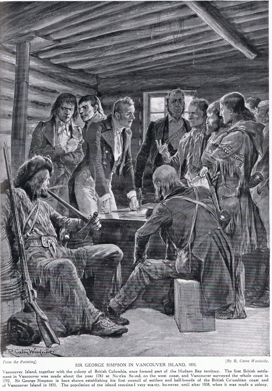 Sir George Simpson na ostrově Vancouver, 1855, ilustrace z knihy "Hutchinson