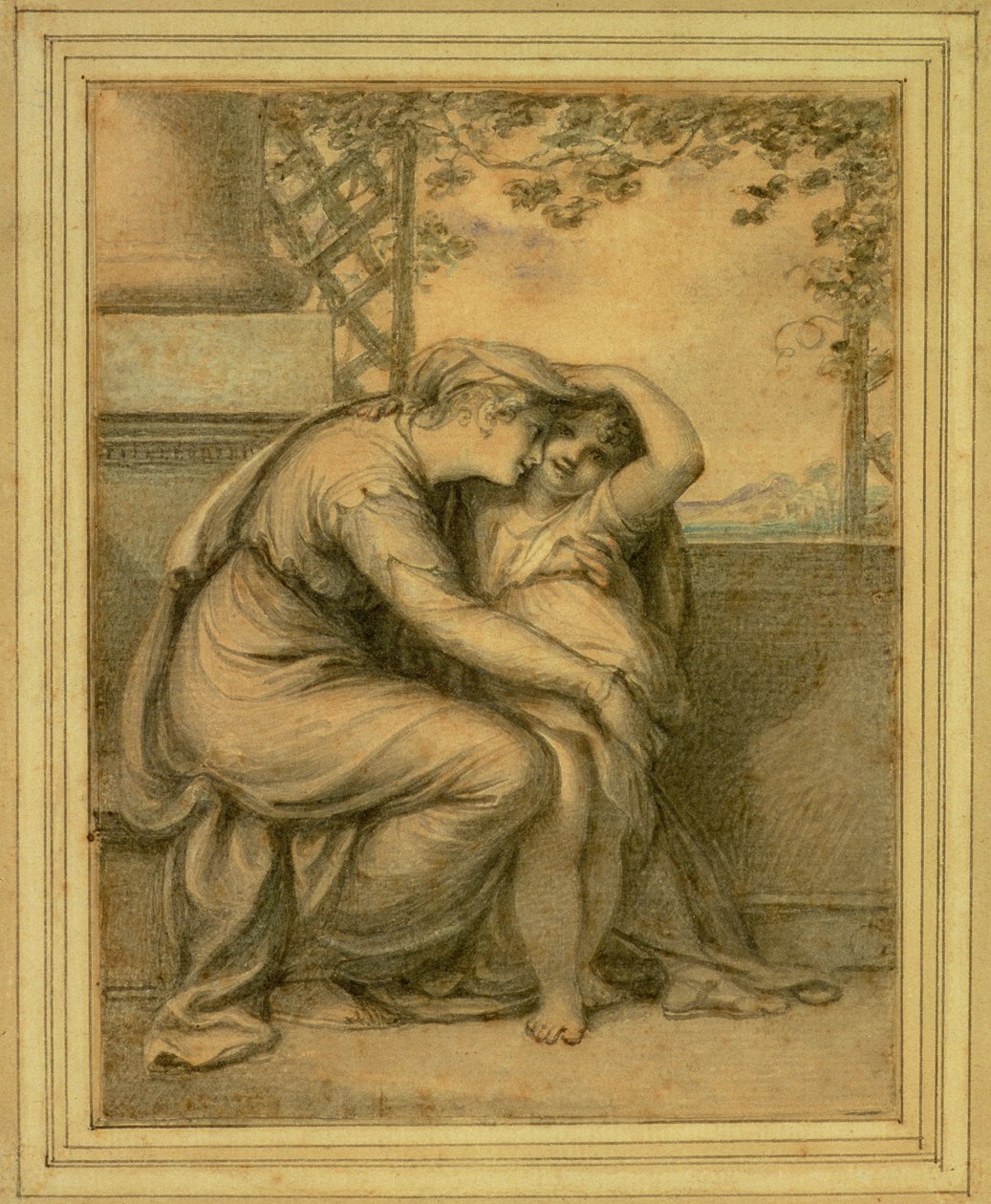 Andromache a Astyanax, 1789 (wc nad tužkou na papíře) od Richard Cosway
