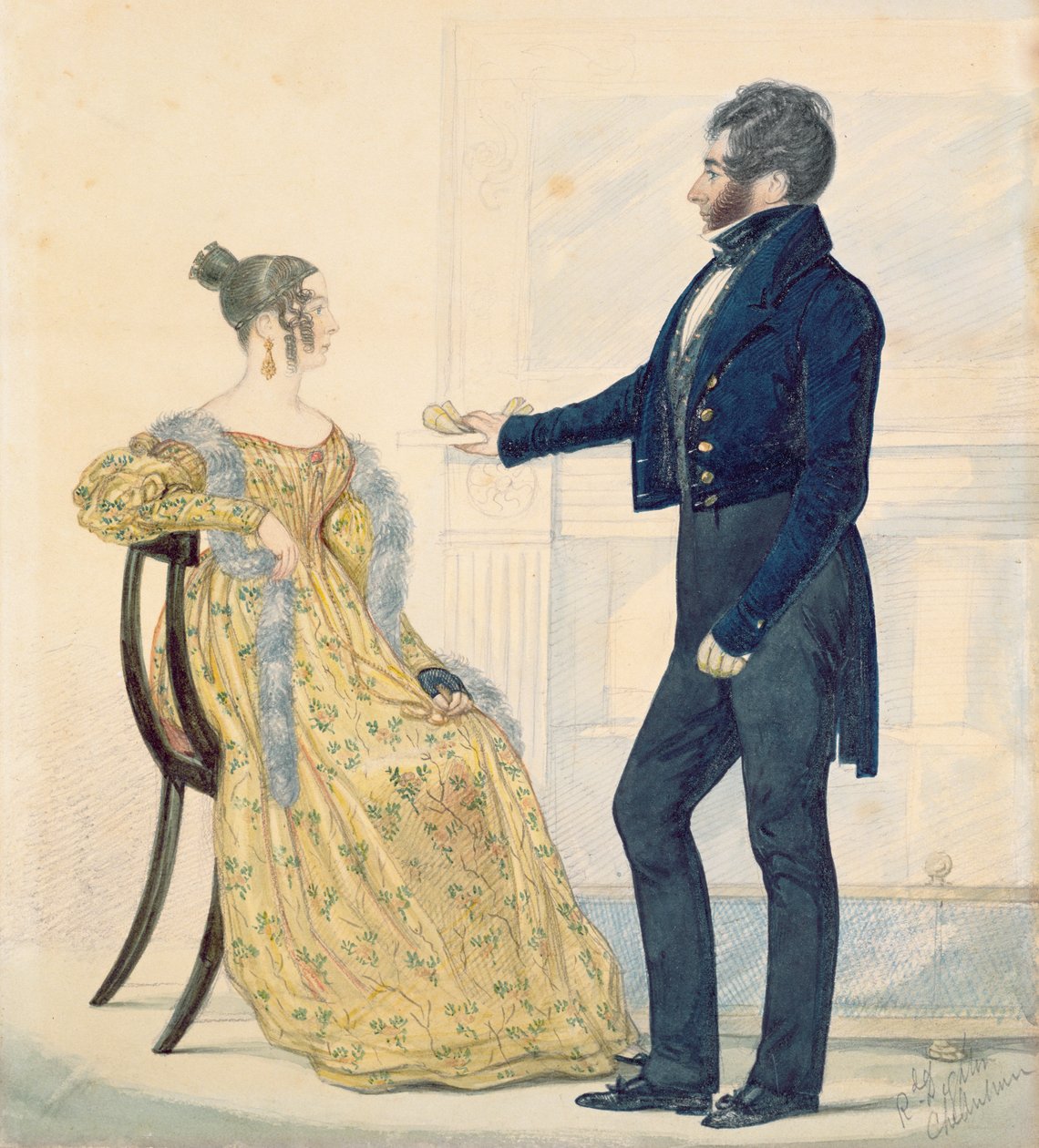Portrét kapitána a paní George Ruddleových, kolem roku 1835 (wc) od Richard Dighton