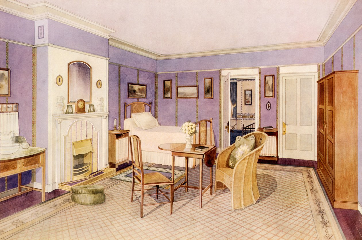 Design pro interiér ložnice, začátek 20. století (wc a tužka na papíře) od Richard Goulburn Lovell