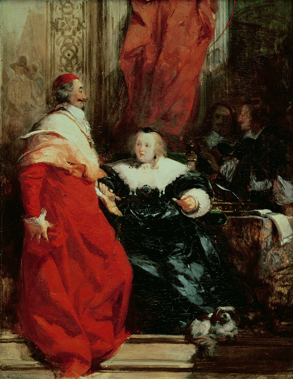 Anny Rakouské (1601-66) s kardinálem Mazarinem (1602-61) (olej) od Richard Parkes Bonington