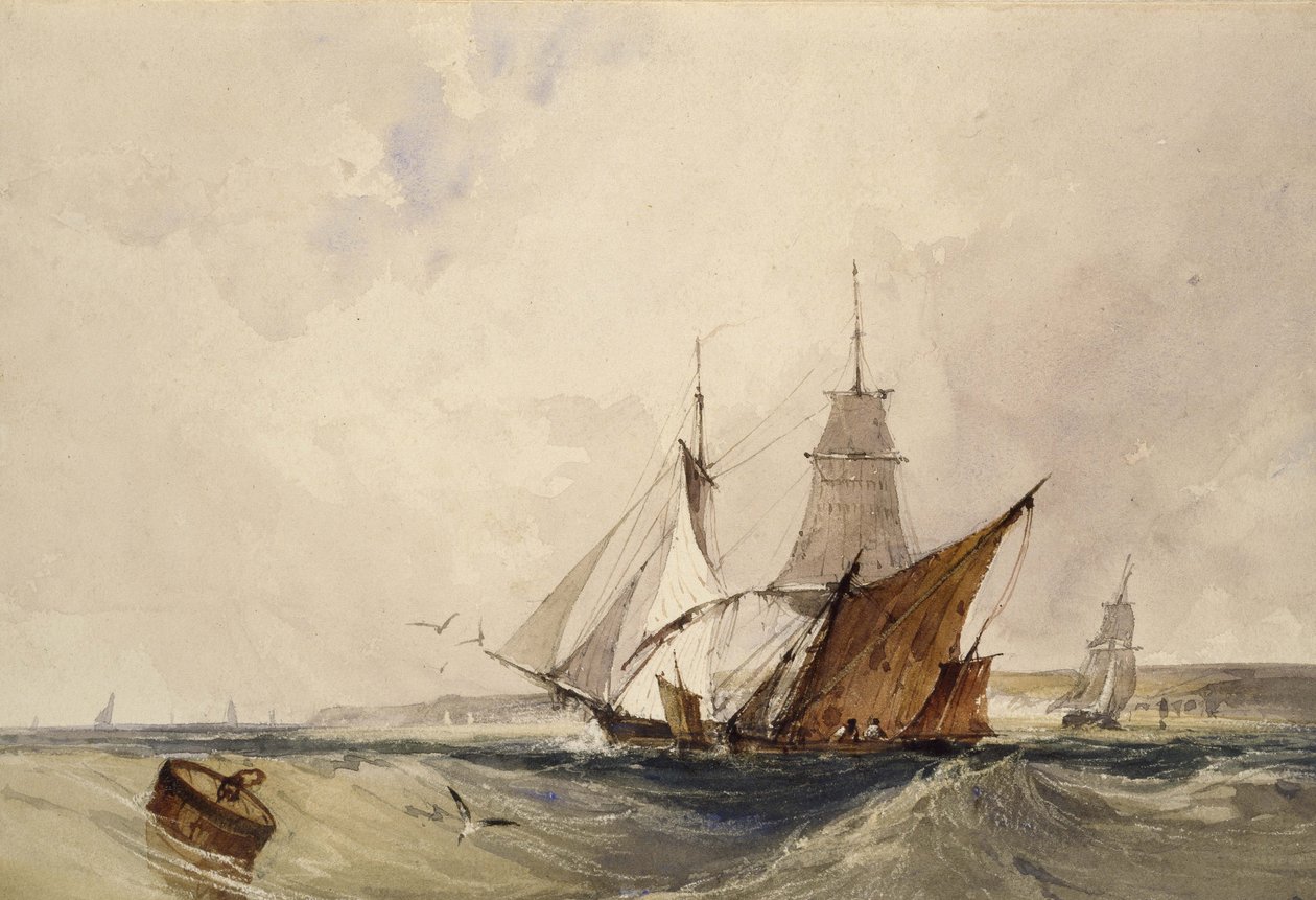Odeslání z pobřeží Kentu (pero a šedý inkoust a vodové barvy na papíře) od Richard Parkes Bonington
