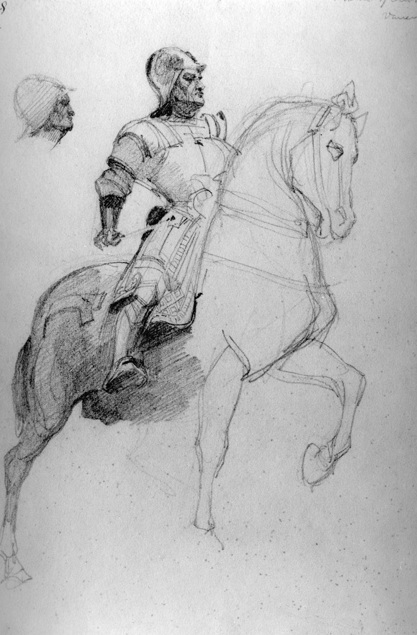 Studie pomníku Colleoni, Benátky (tužka) (viz 55435) od Richard Parkes Bonington