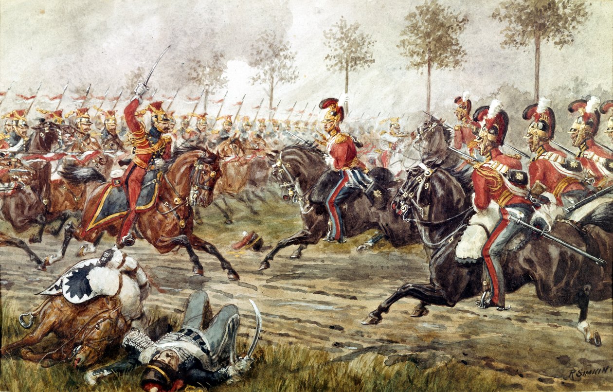 Pověření 1. Life Guards v Genappe, 17. června 1815, kolem roku 1890 od Richard Simkin