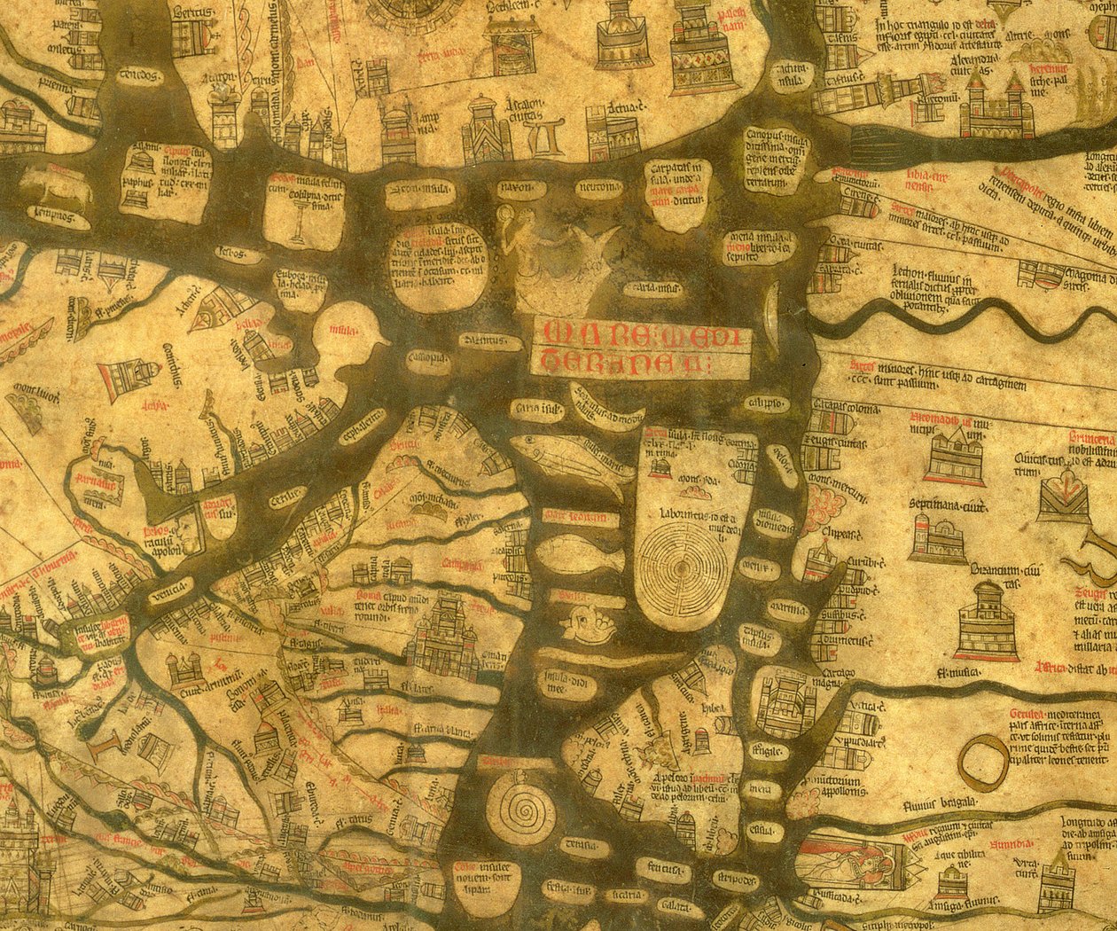 Detail Středozemního moře z Mappa Mundi, c.1290 od Richard of Haldingham fl.c.1260 1305 Richard of Haldingham fl.c.1260 1305