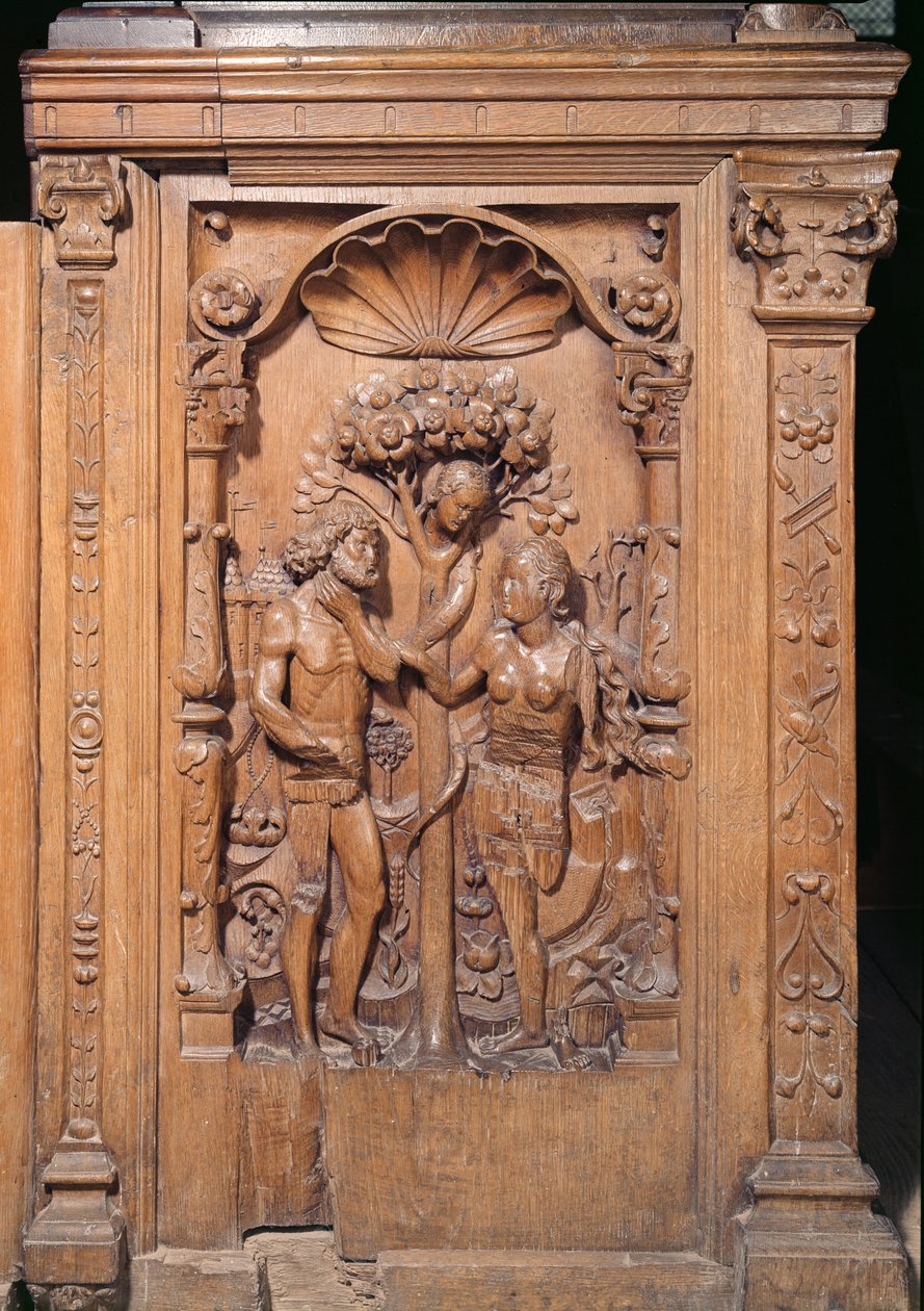 Adam a Eva, z chóru, 1526 (dřevo) od Rigoley Brothers
