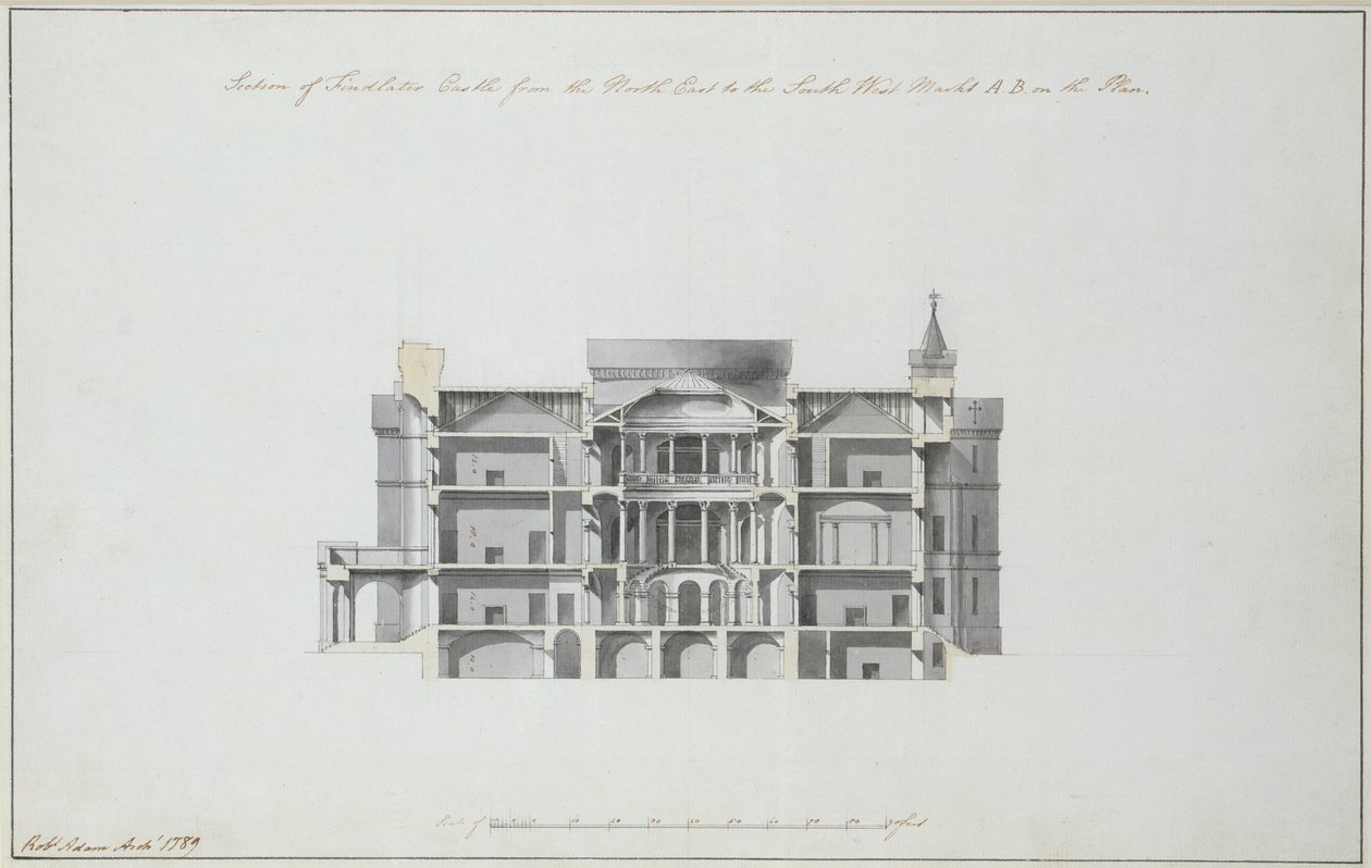 Část hradu Findlater od severovýchodu k jihozápadu, 1789 (inkoust a mytí na papíře) (viz také 273034) od Robert Adam