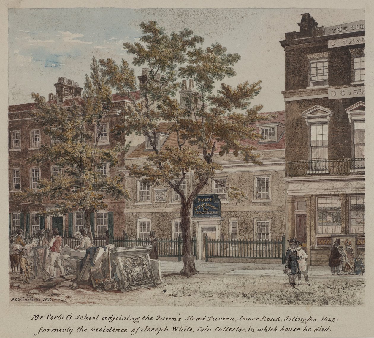 Škola pana Corbetse, Lower Road (Essex Road) Islington, 1842 od Robert Blemell Schnebbelie
