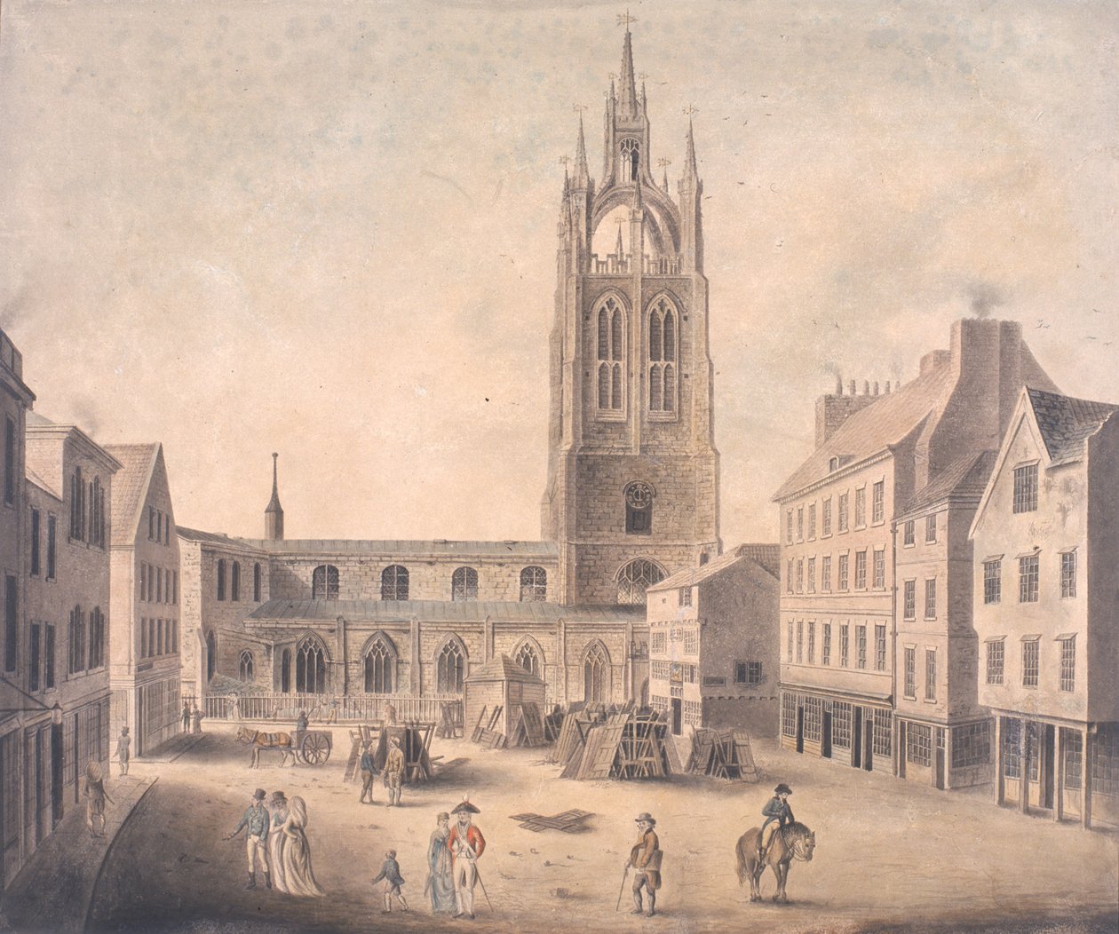Kostel svatého Mikuláše, Newcastle upon Tyne (inkoust a wc na papíře) od Robert Johnson
