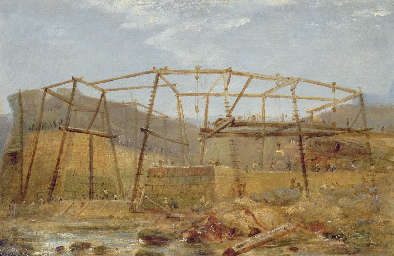 Spur Points of Piers of Inner Harbour, s Cofferdam, květen 1829 od Robert Mackreth
