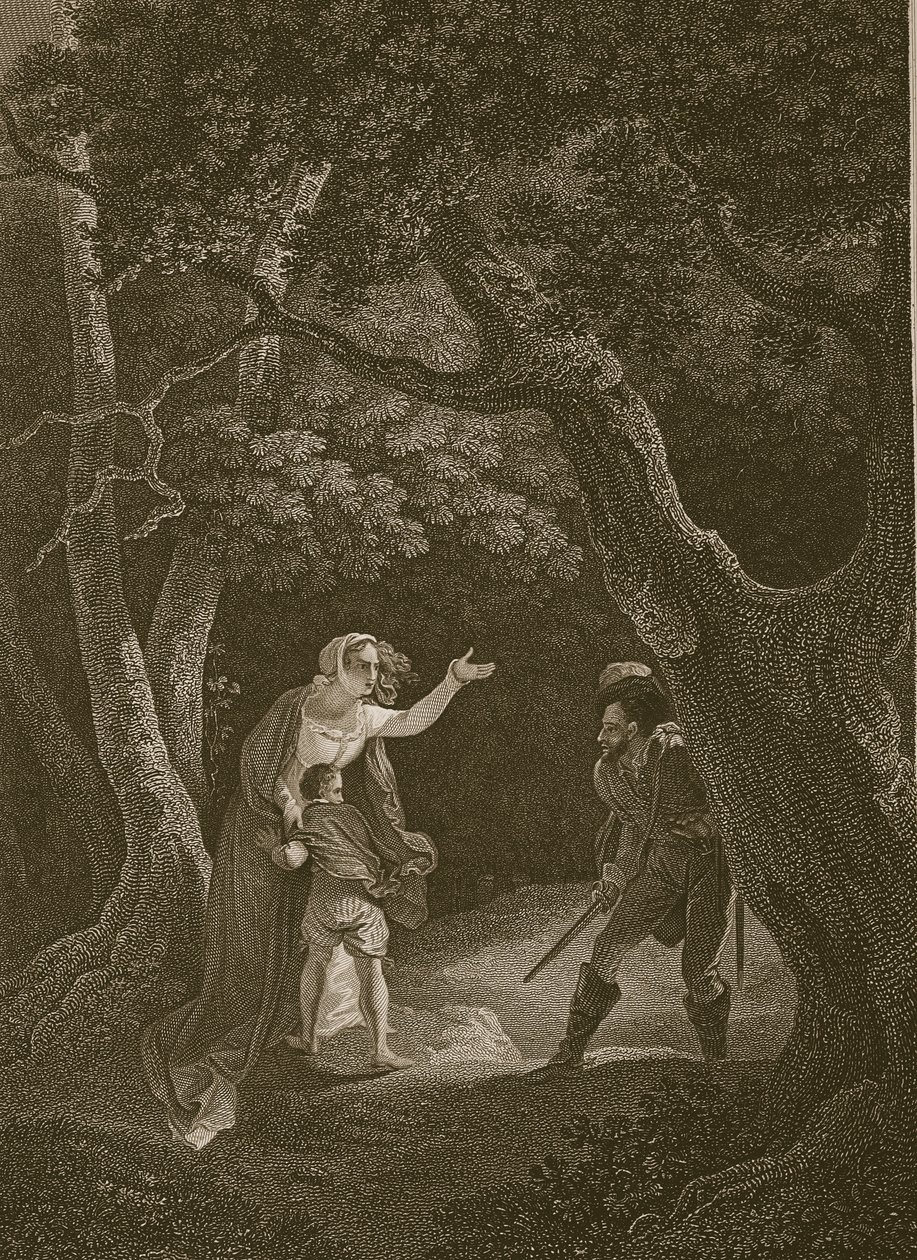 Královna Margaret napadená lupičem, vyryto J. Landseerem, ilustrace z pubu Davida Humea 