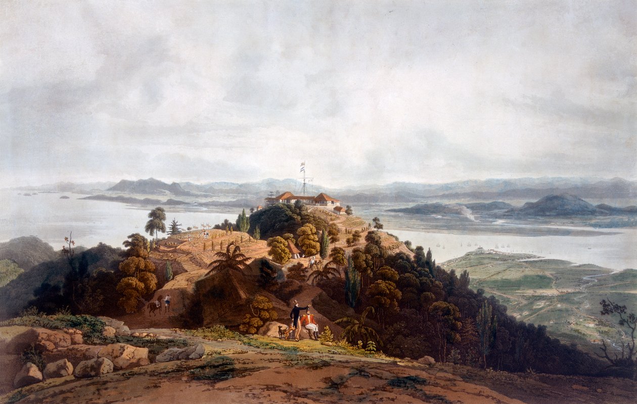Panoramatický náčrt ostrova prince z Walesu od Williama Daniella, kolem roku 1817 99:Penang; Pooloo Pinang; Malajsie; malajská krajina; c19.; Britská východoindická společnost; vojenské stanoviště; Ahoj od Robert Smith