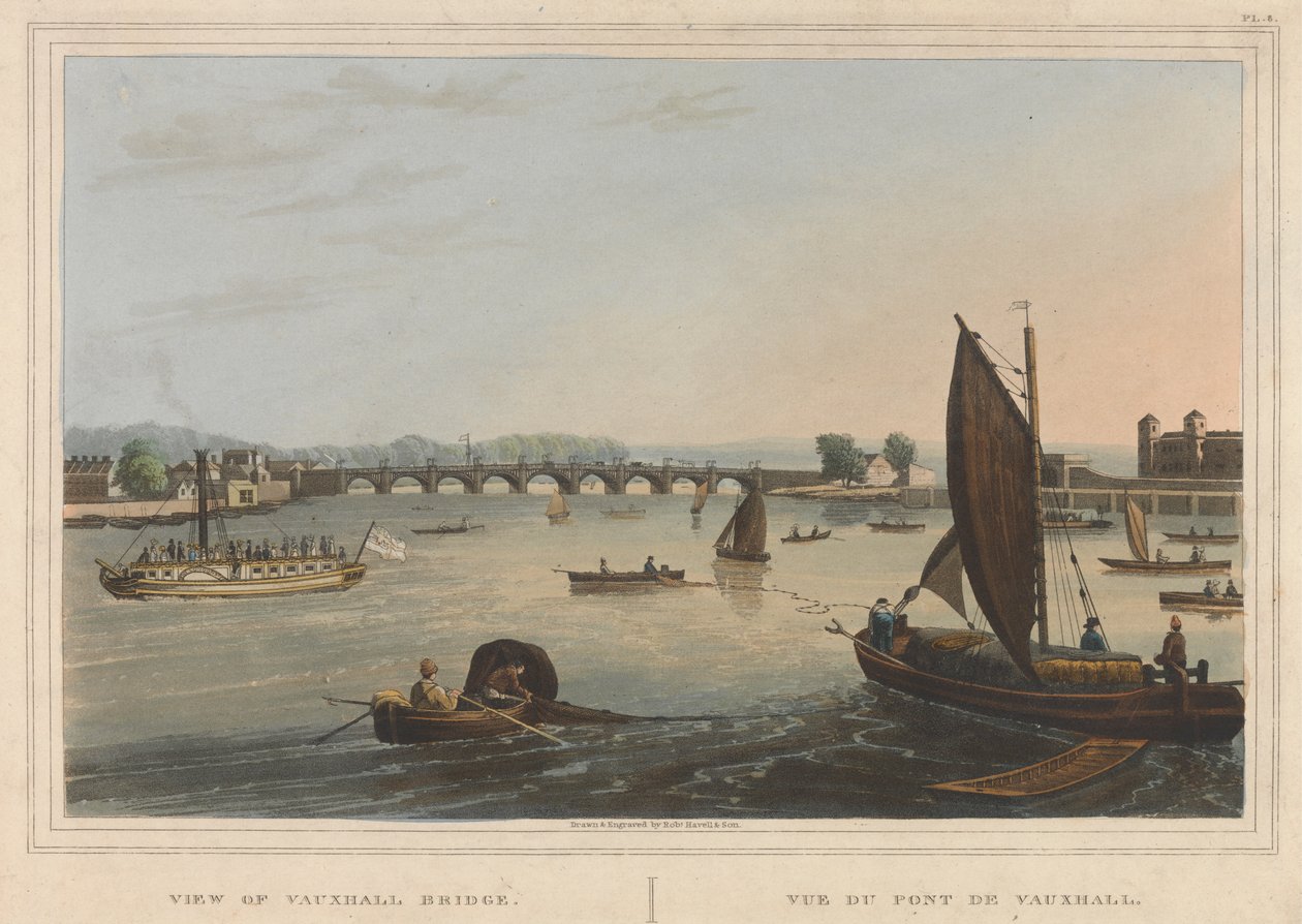 Pohled na Vauxhall Bridge od Robert Havell
