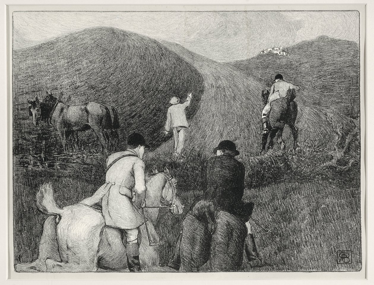 Lovecká scéna (litho) od Robert Polhill Bevan