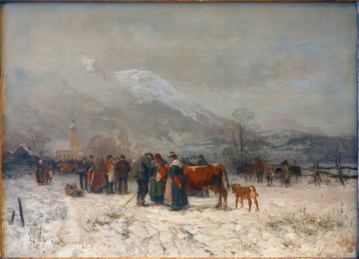 Dobytčí trh v zimě poblíž Mittenwald od Robert Schleich
