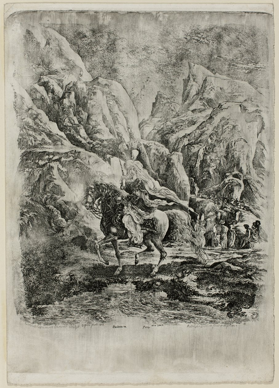 Orientální jezdec v horách od Rodolphe Bresdin