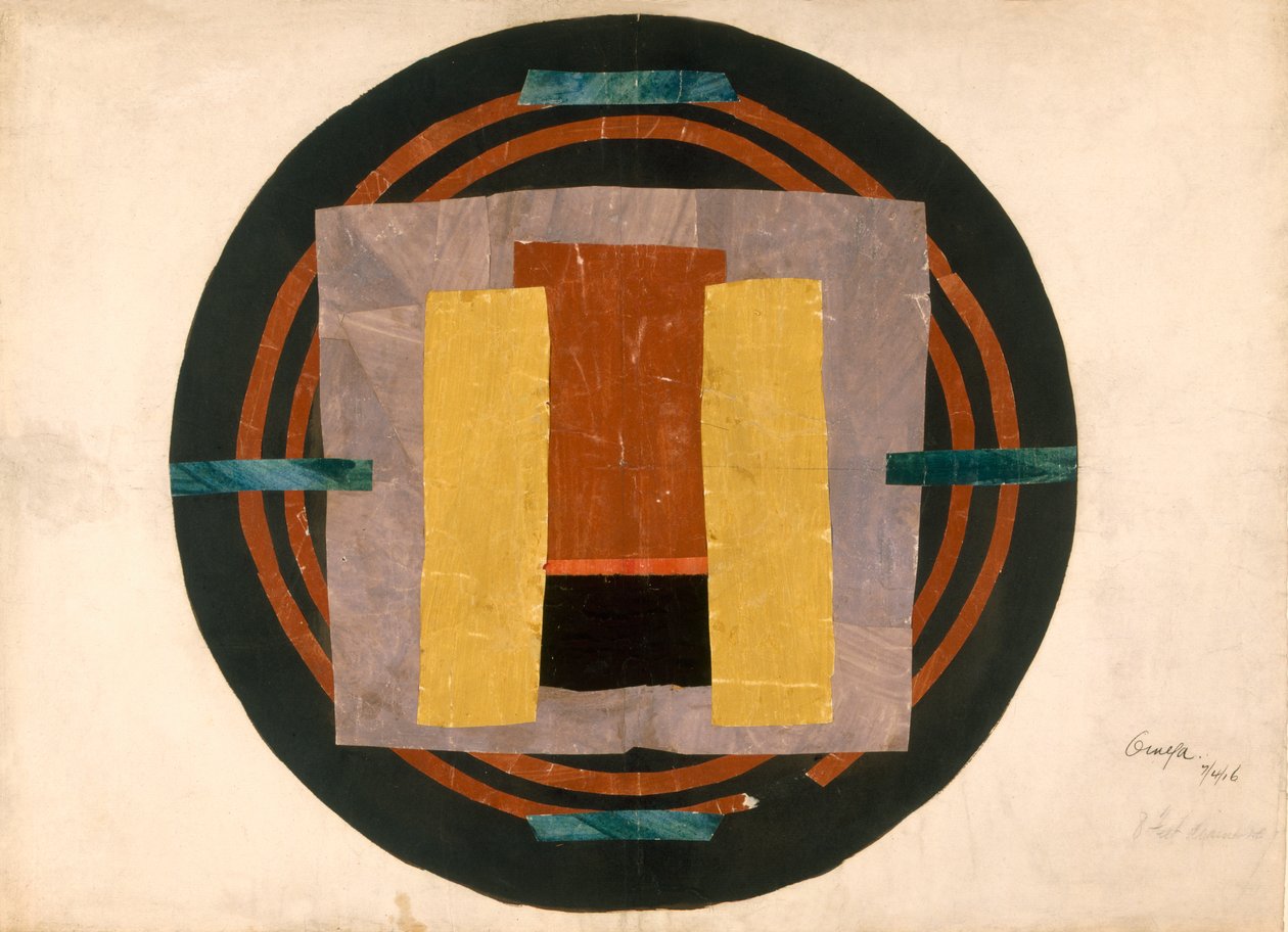 Kruhový design na koberec, 1916 (wc a koláž na papíře) od Roger Eliot Fry