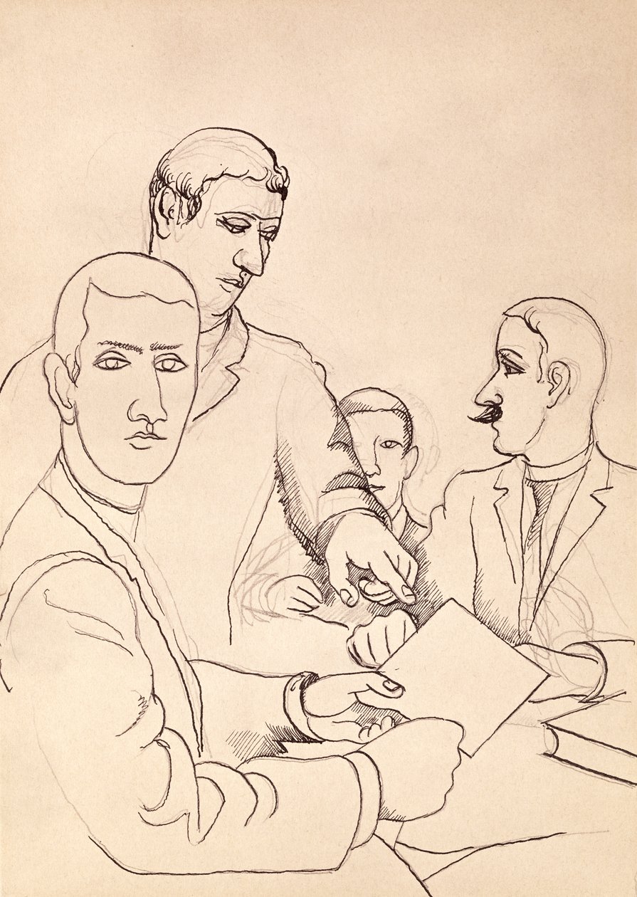 Přátelé, kresba (pero, tuš a pastel na papíře) od Roger de La Fresnaye