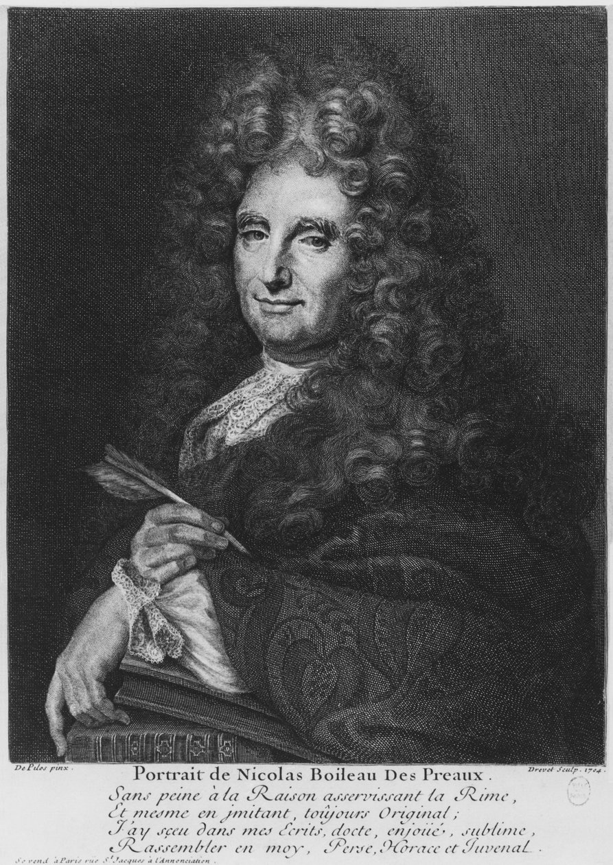 Portrét Nicolase Boileaua, známého jako Boileau-Despreaux, vyryl Pierre Drevet (1663-38) 1704 od Roger de Piles