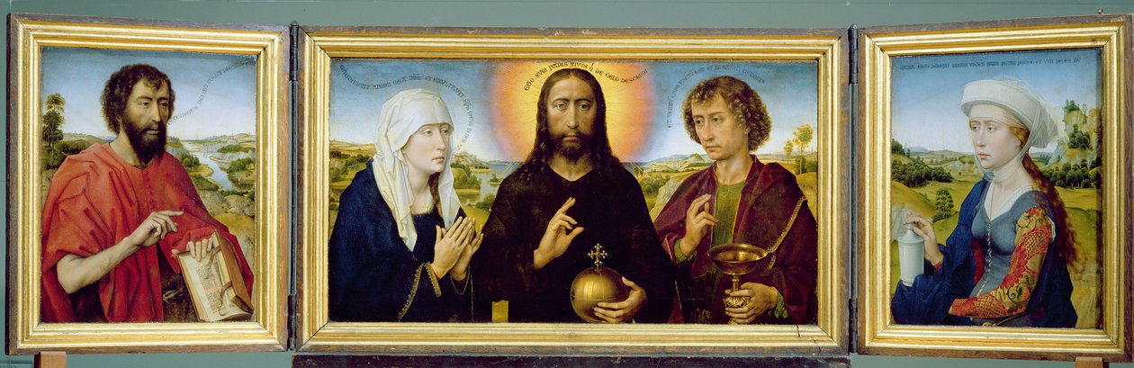 Triptych The Braque Family, Sv. Jan Křtitel, Kristus Vykupitel mezi Pannou Marií a sv. Janem Evangelistou, sv. Máří Magdalena, kolem 1551 (olej na dřevěné desce) (viz též 15987, 205723, 223218) od Rogier van der Weyden