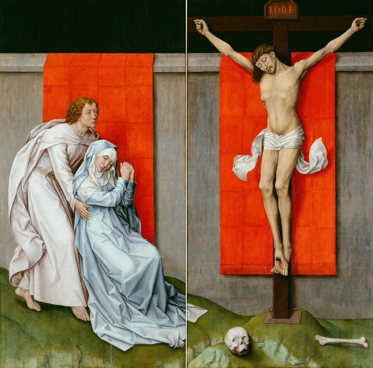 Ukřižování s truchlením Panny Marie a svatého Jana Evangelisty od Rogier van der Weyden