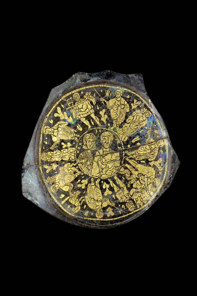 Fragment zlaté mísy, 4. století (sklo) od Roman